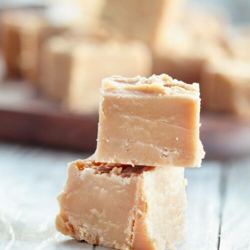 A stack of No Bake Peanut Butter Fudge.