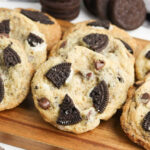 Oreo Chocolate Chip Cookies on a board.