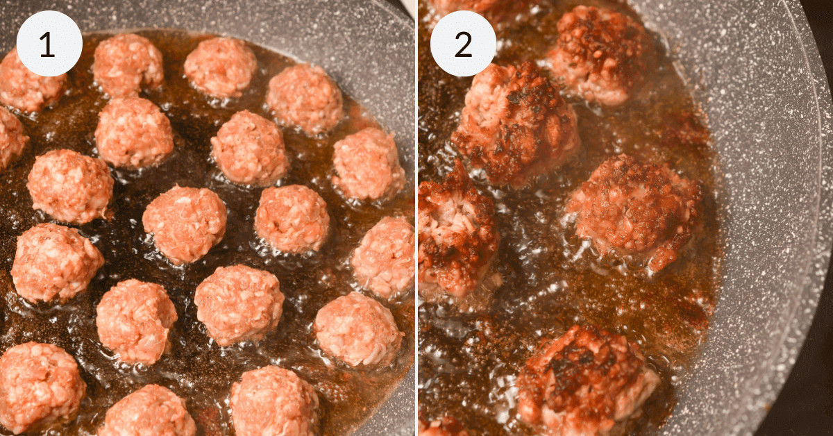 Cooking the meatballs in a pan.