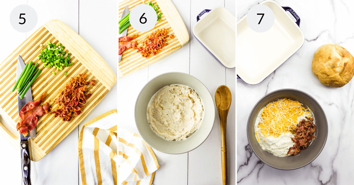         The steps to make the different cheeses and a baking dish for the appetizer.