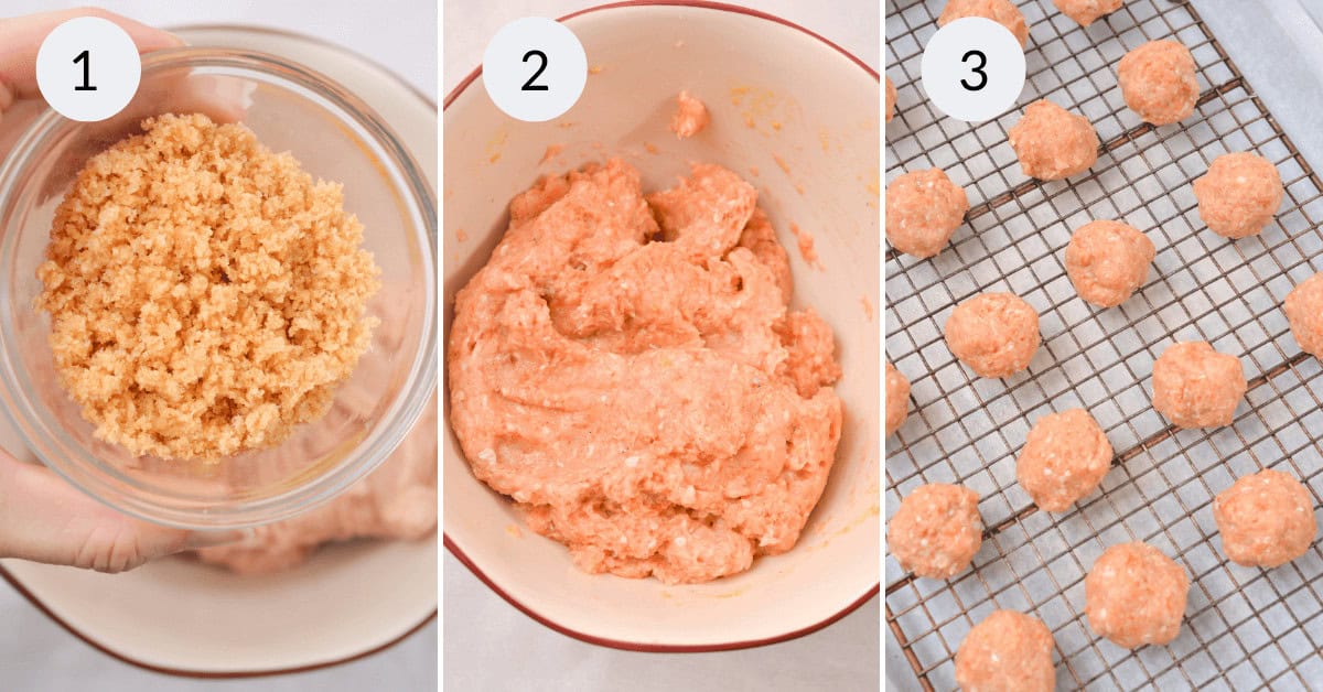 Step process of making delicious meatballs. Including rolling them.