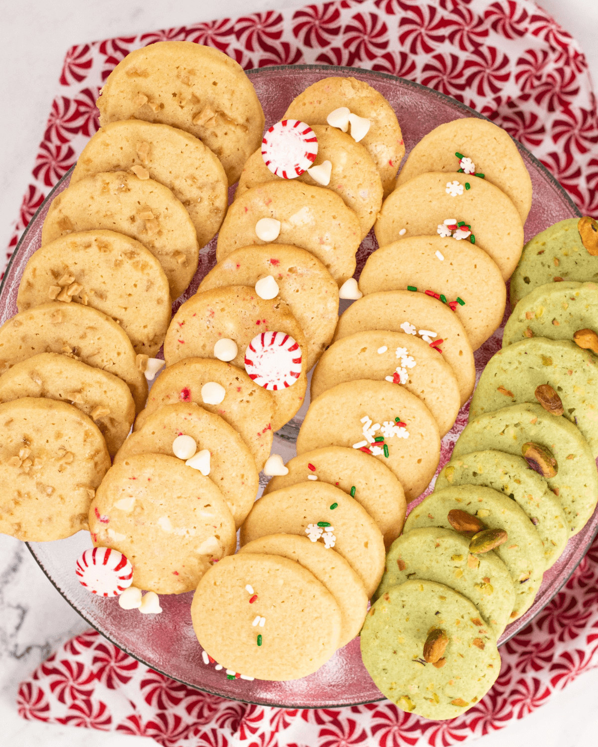A tray of the Christmas peppermint cookies.