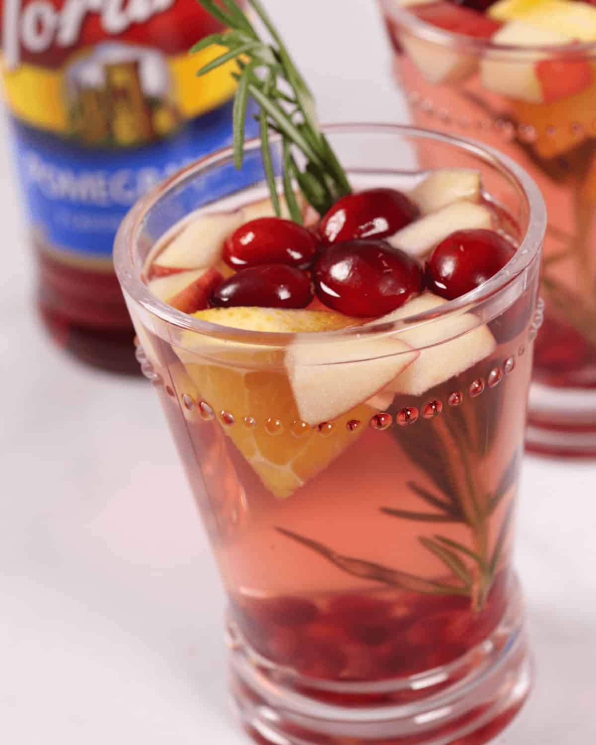 A close up view of the Christmas sangria.