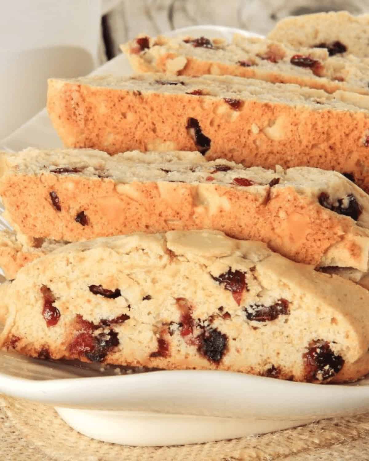A plate of cranberry orange biscotti.