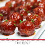 A plate of Sweet and Spicy cranberry-glazed meatballs garnished with parsley, labeled as "the best cranberry sweet & spicy meatballs.