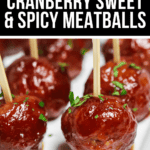 Glazed sweet and spicy meatballs served with toothpicks.