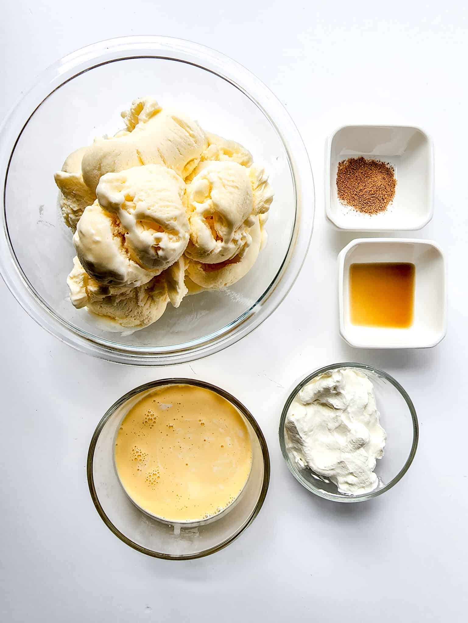 Ice cream, egg nog and whipped cream for the shake.