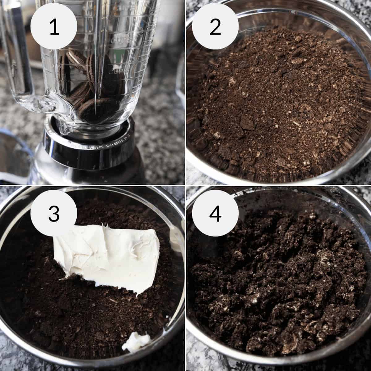 Crushing the oreos in the food processor.
