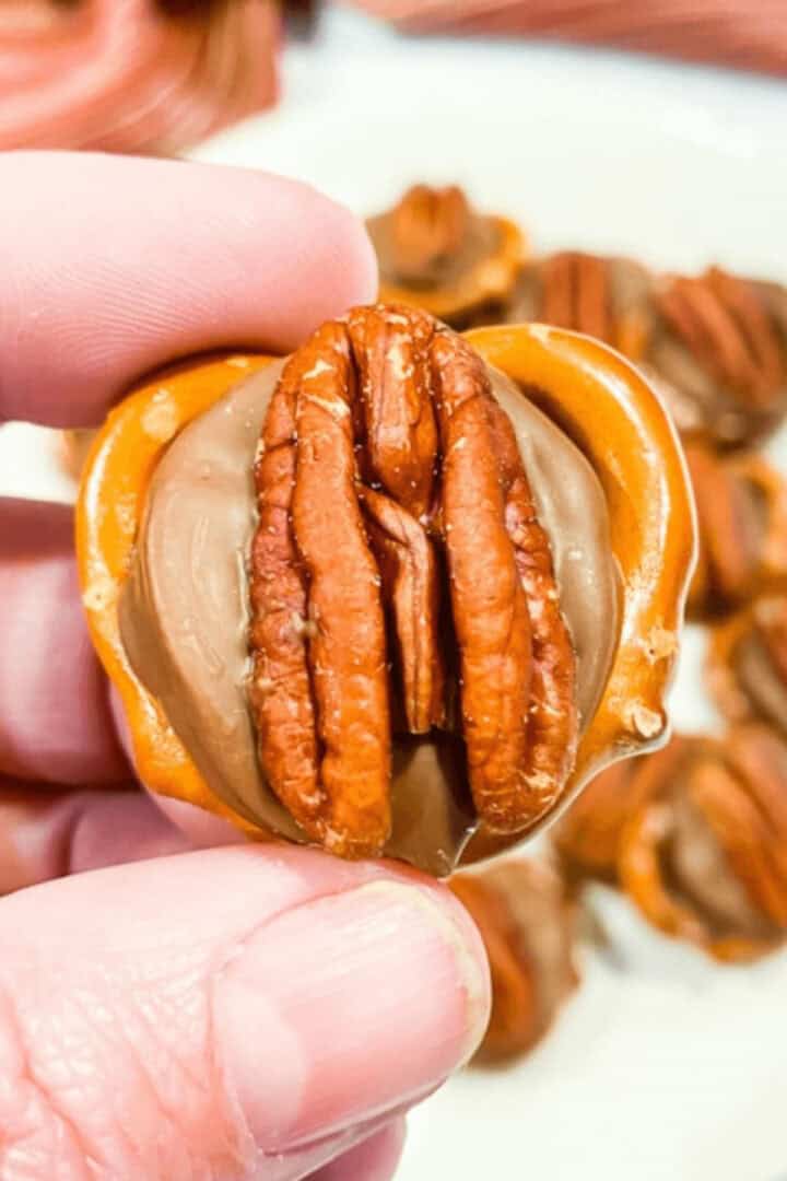 A closeup of the rolo pretzel bites.