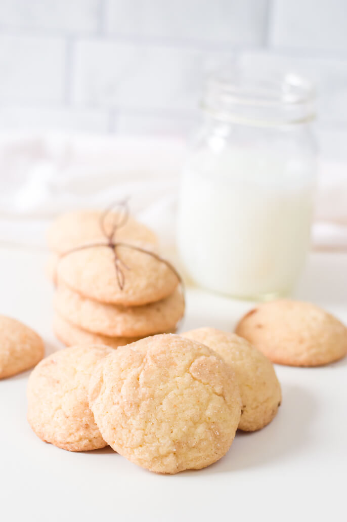 Snickerdoodles with Cake Mix with a glass of milk.