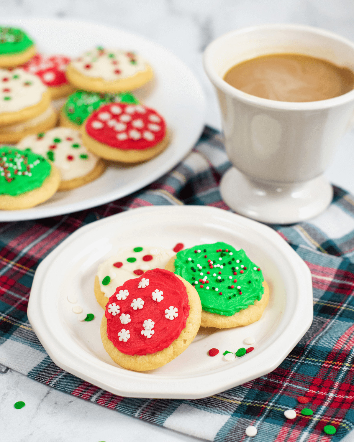 Coffee and the soft frosted sugar cookies.