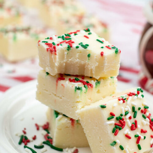 A stack of the Sugar Cookie Fudge.