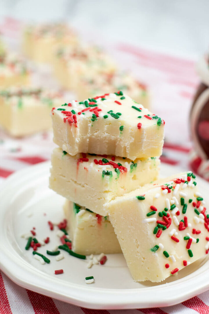 A stack of the Sugar Cookie Fudge.