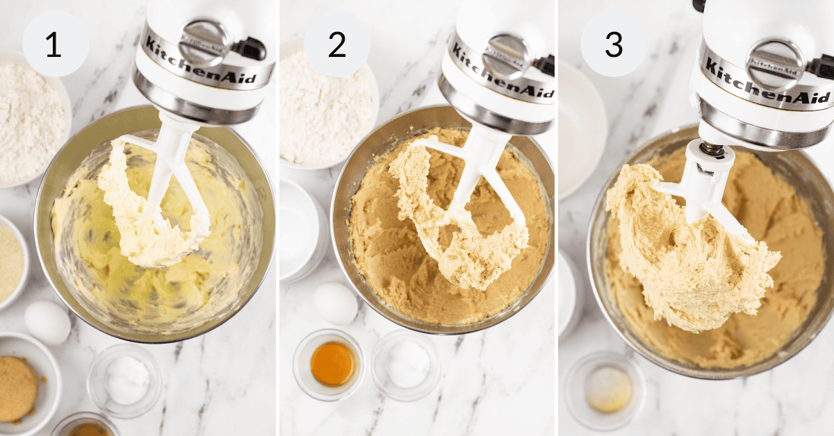 Maling the cookie dough in the mixer.