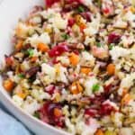 A side view of the finished wild rice pilaf.