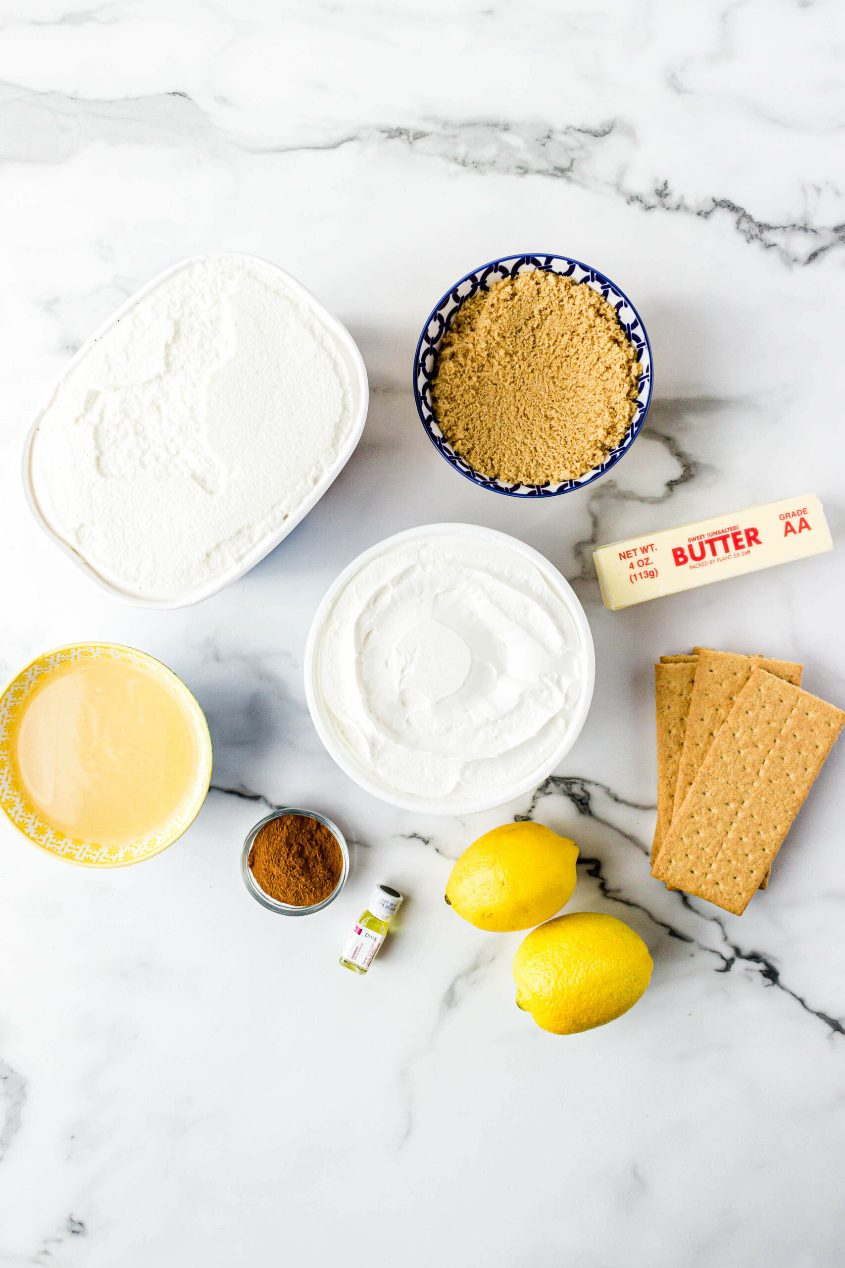 Lemons, jello, whipped cream and crust ingredients.