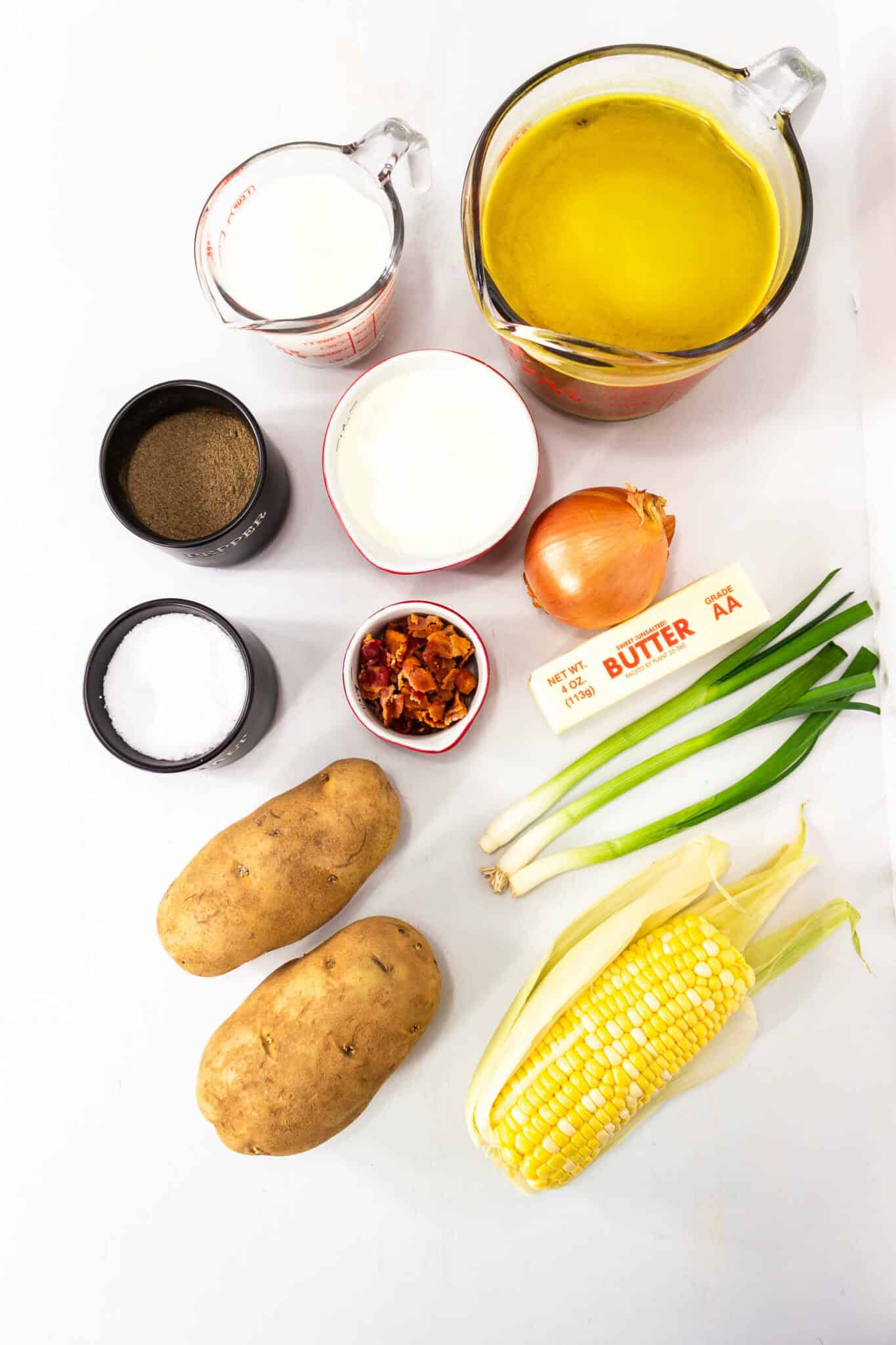 Corn, potatoes, cream, seasoning etc.