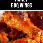 Close-up of Honey BBQ wings, crispy and golden brown with a glazed, sticky texture.