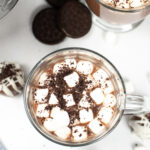 A top shot of the hot chocolate with marshmallows on top.