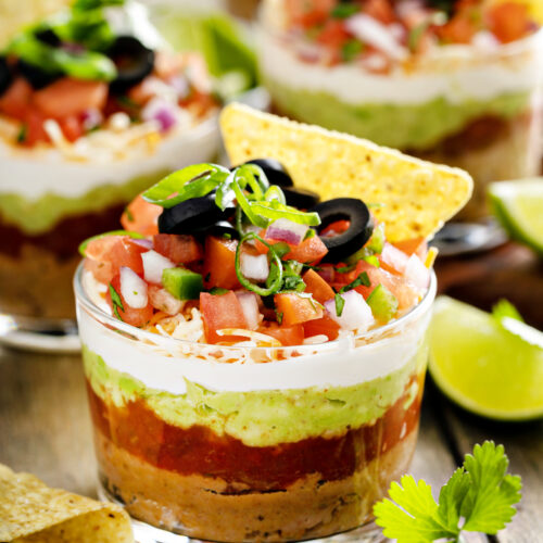 A serving of five layer dip.
