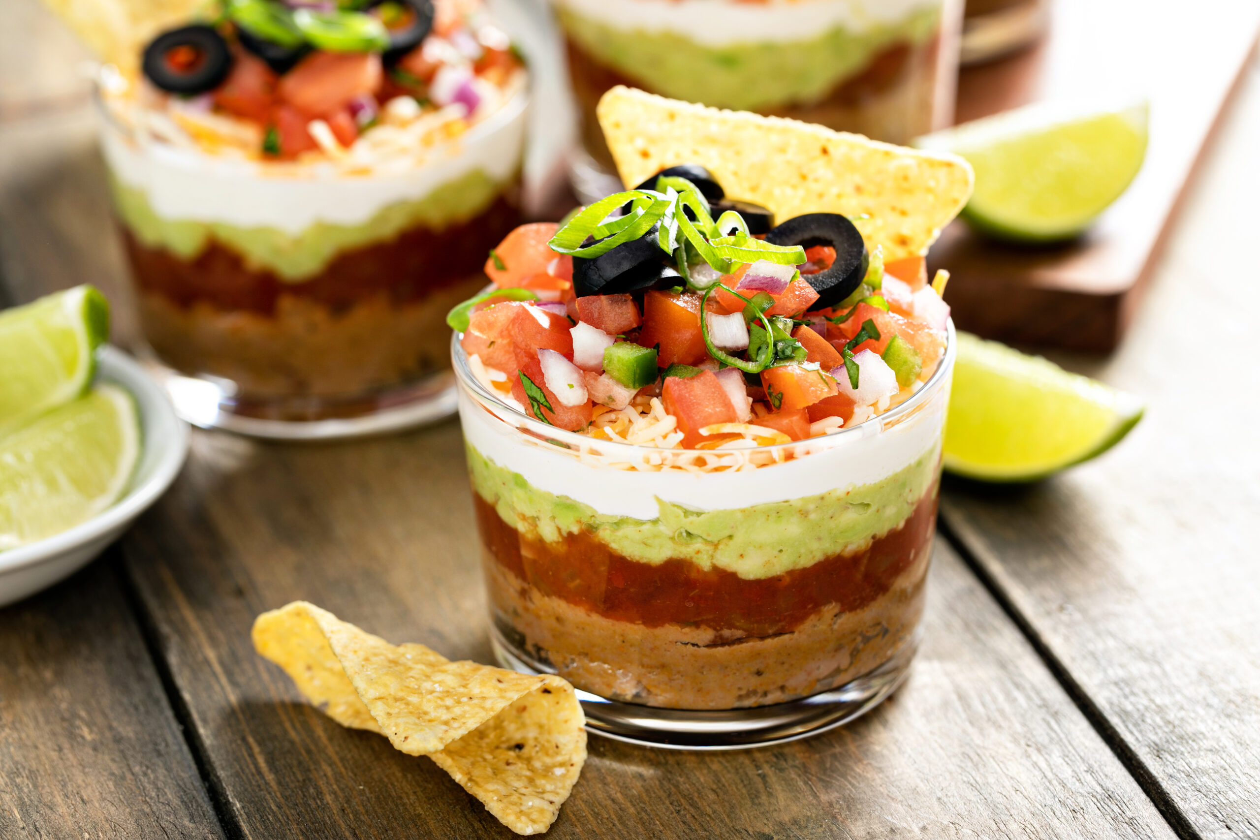 A side view of the Mexican 5 Layer Dip.