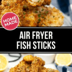 Air Fryer fish sticks served with lemon slices.