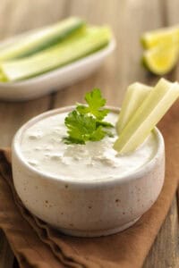 Celery in the chunky blue cheese sauce.
