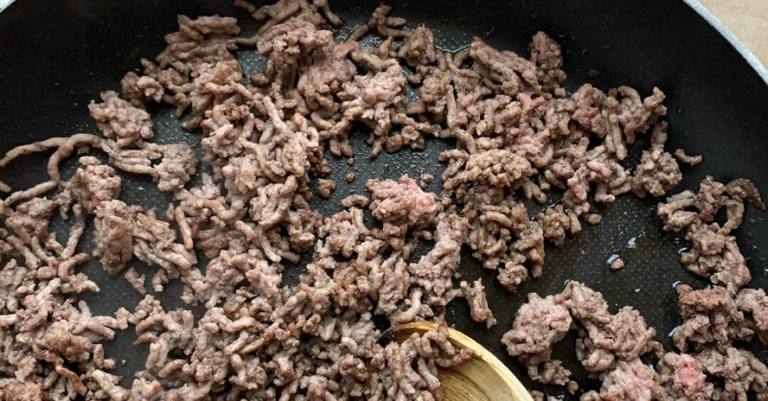 Browning the ground beef for the dip.
