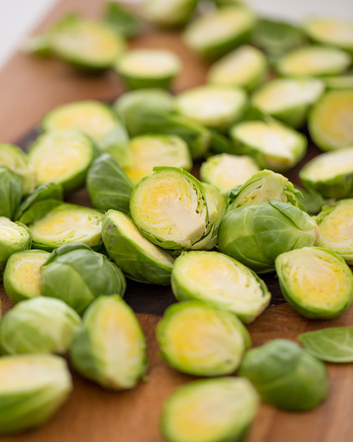 Cut brussels sprouts.