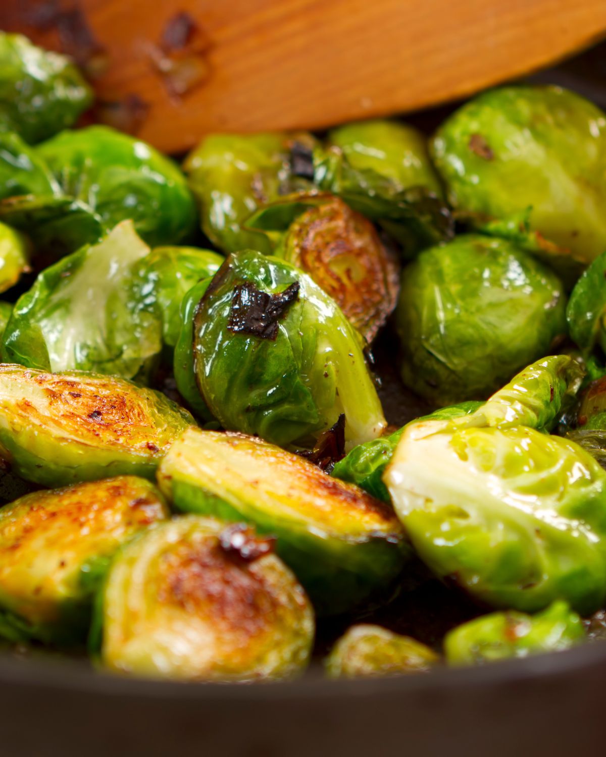 Cooked halved brussels sprouts.