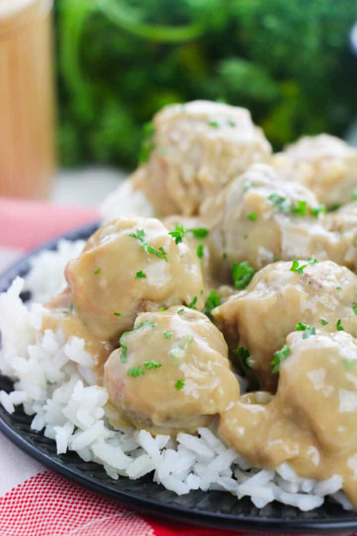 Tender meatballs and gravy.