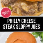 Savor the taste of Quick & Easy Philly Cheese Steak Sloppy Joes with seasoned beef and melted cheese on a bun.