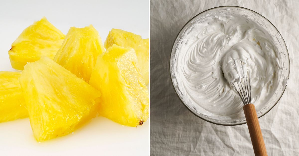 Pineapple and whipped cream to make salad.