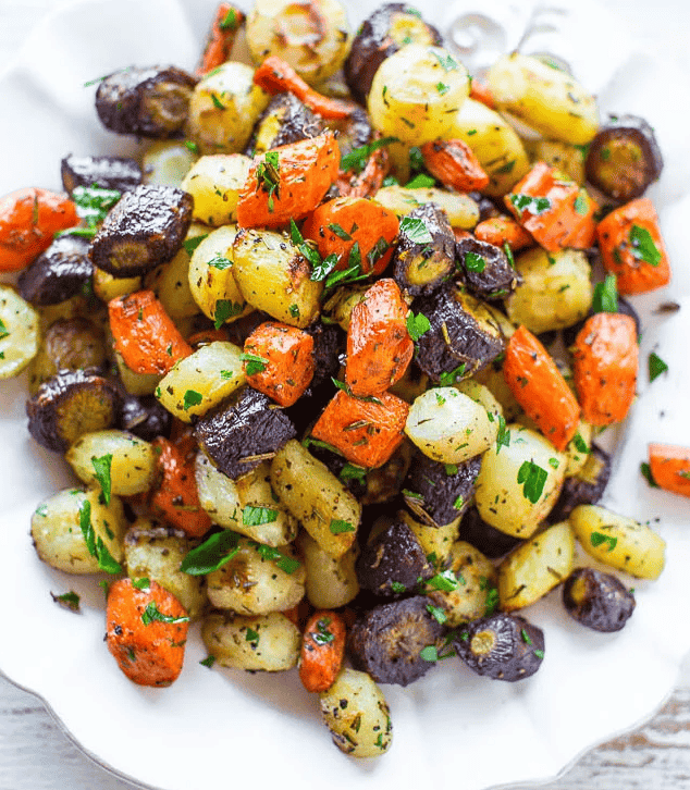 delicious herb roasted tri-color carrots