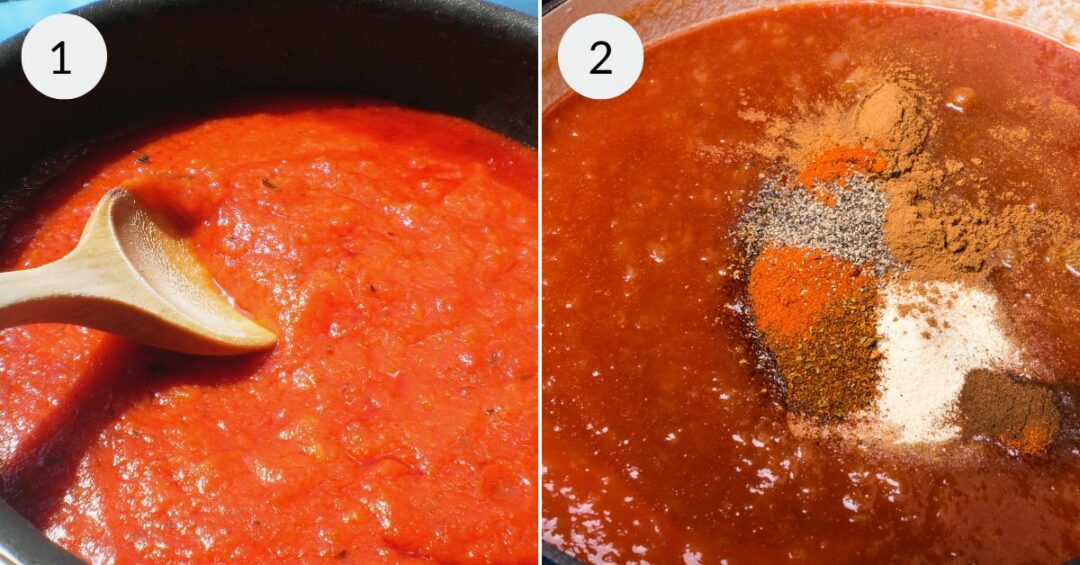 Two shots of making the sauce.
