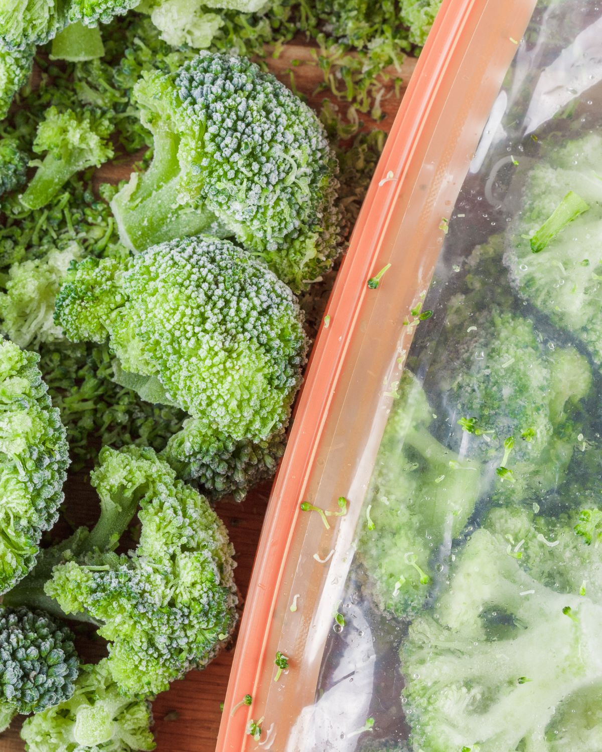 Storing the broccoli in a freezer bag.