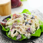 A view of the chicken salad with almonds and grapes.