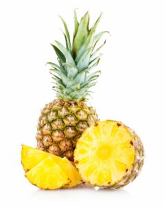 A pineapple cut up.