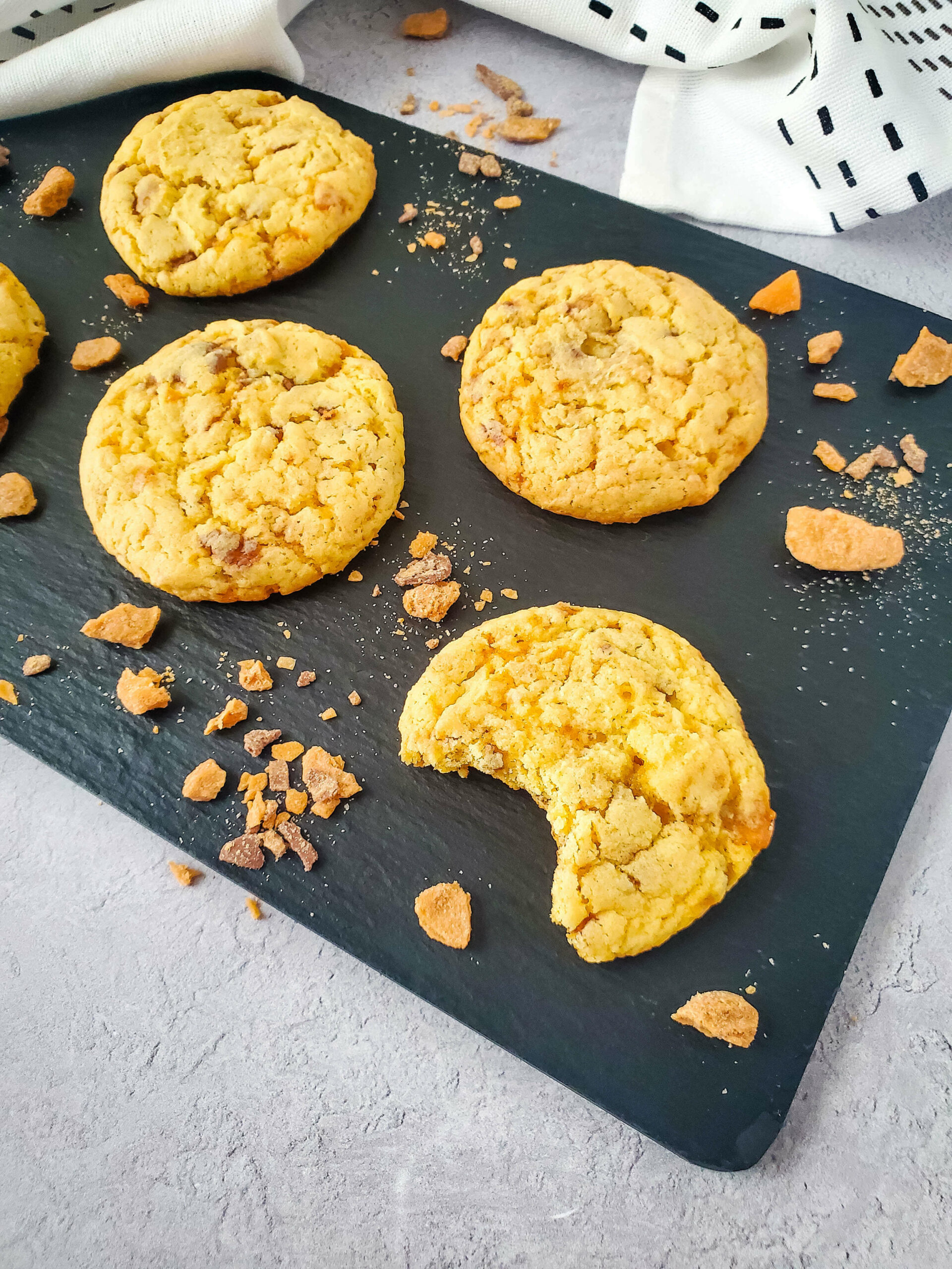 Easy butterfinger cookies on a tray.