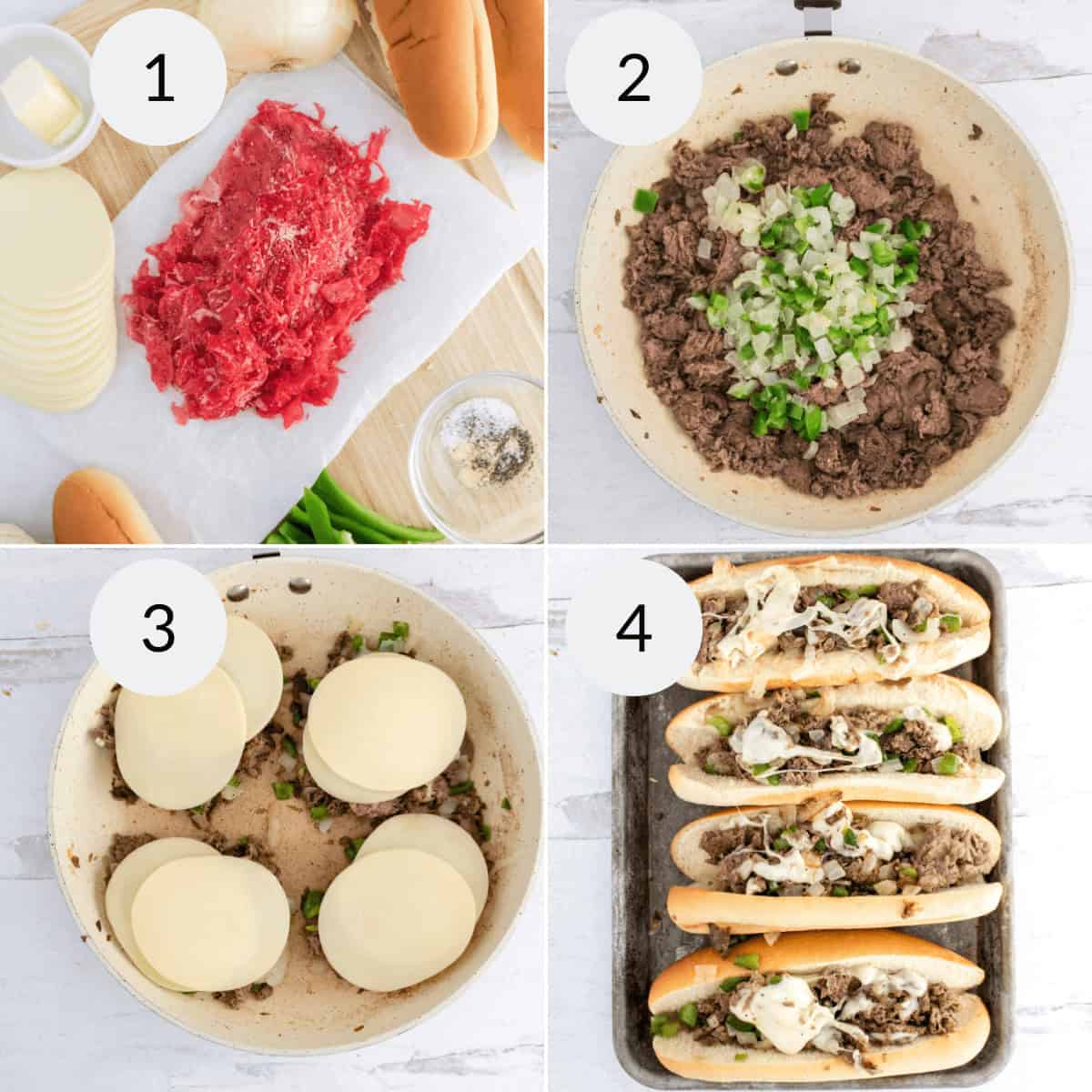 Cooking the sandwiches and melting the cheese and placing them on the buns.