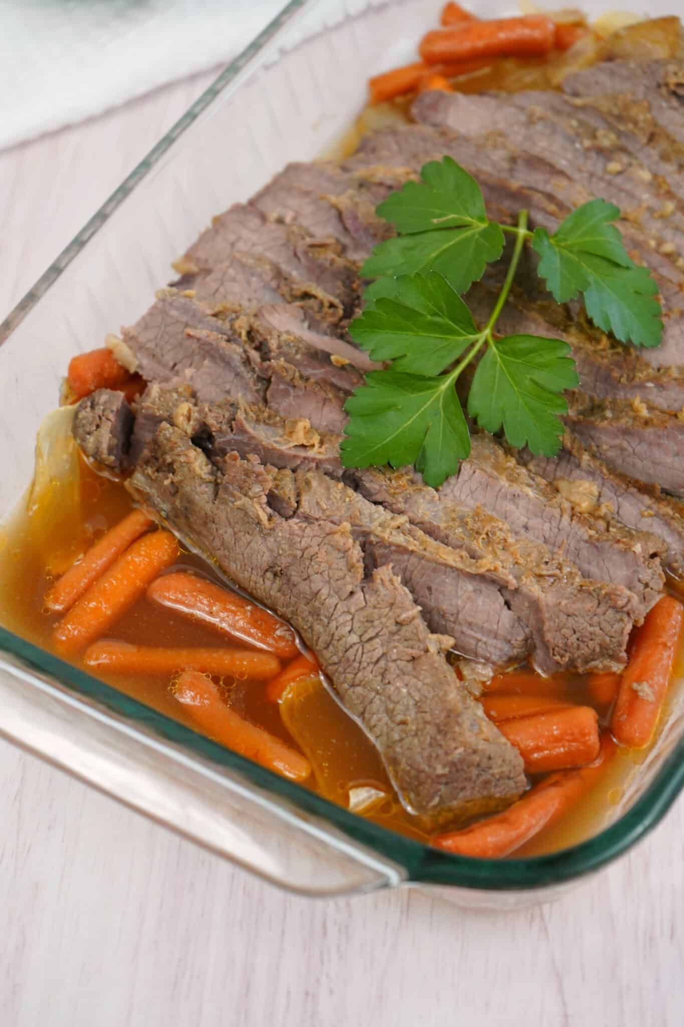 Close up on the meat with some carrots in it.