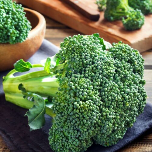 A head of broccoli to be cut.