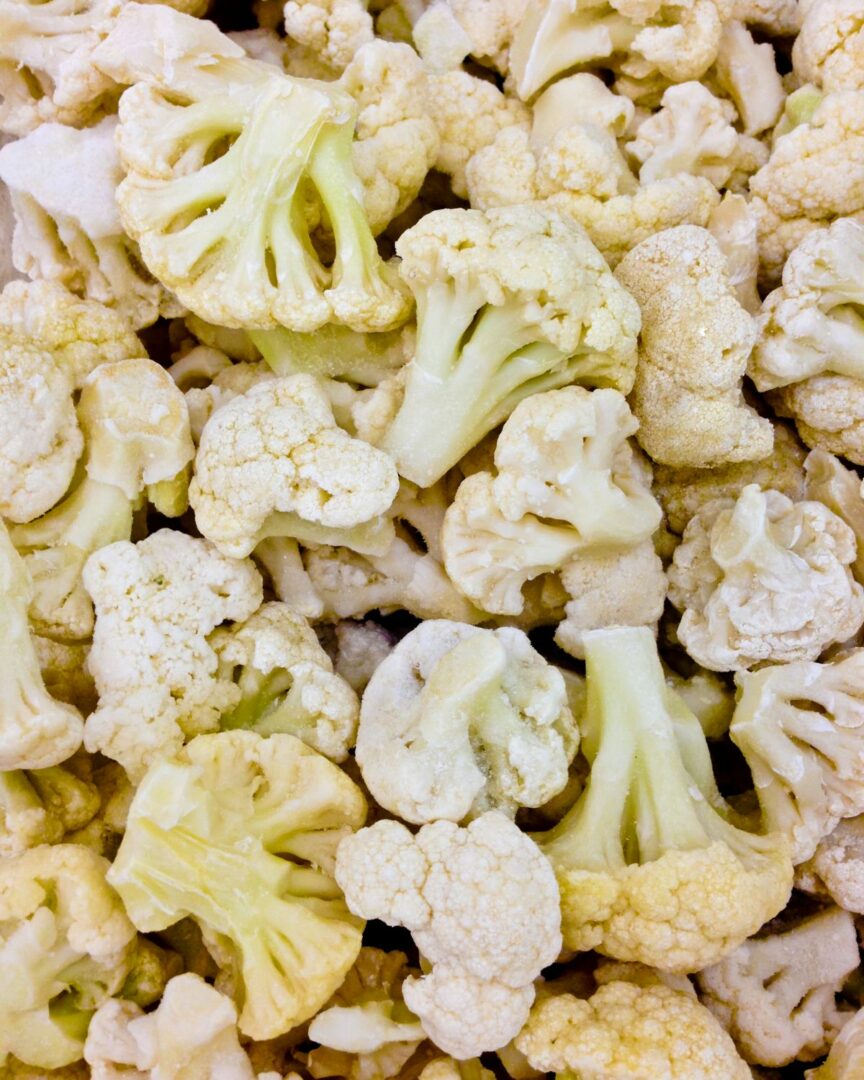 A grouping of cut cauliflower.