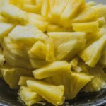 Diced pineapple in close up.