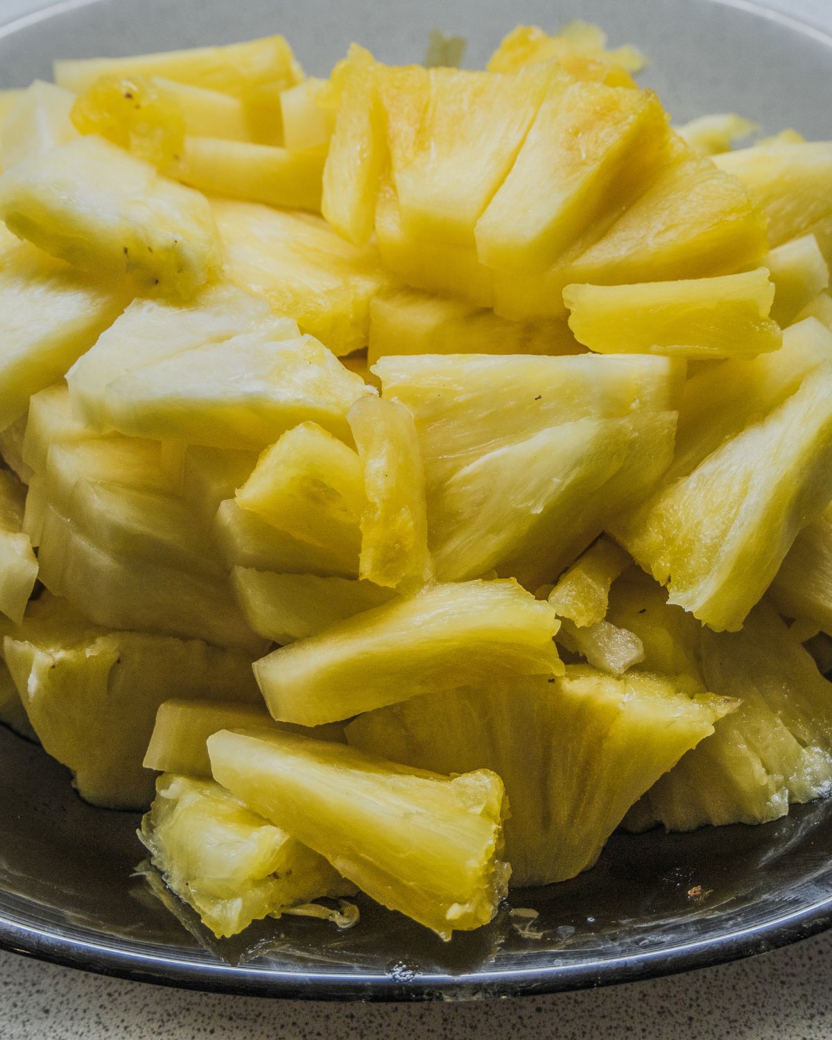 Diced pineapple in close up.