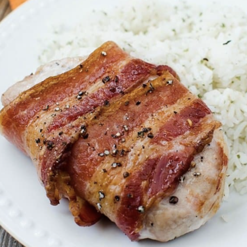 delicious bacon wrapped pork chops