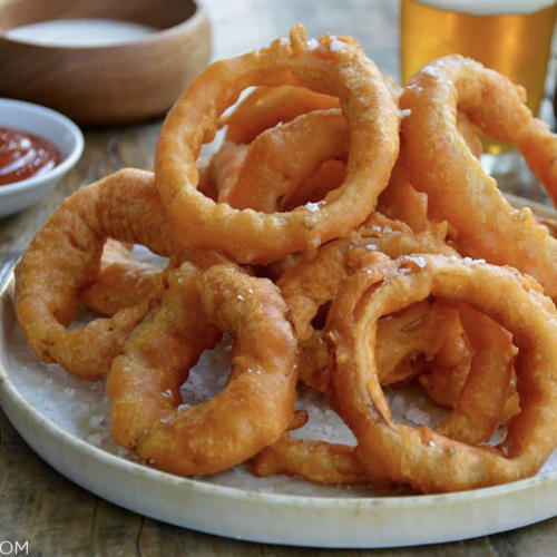 Delicious beer-battered onion rings