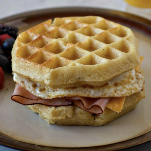 Delicious Ham, Egg And Cheese Waffle Sandwiches
