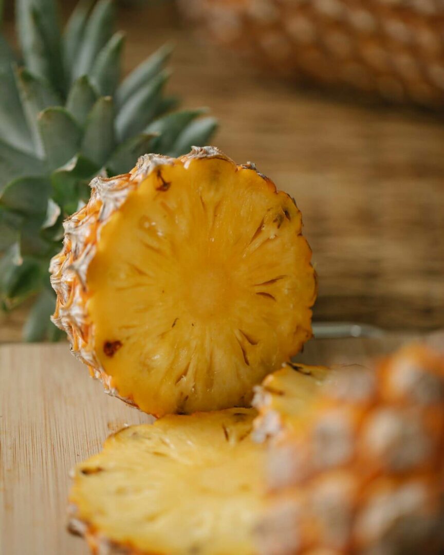 A Pineapple Cut in half to show the inside.