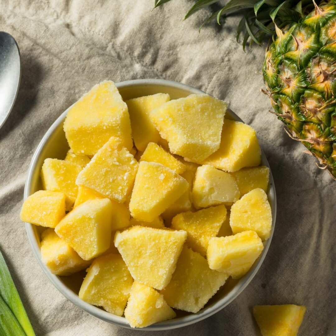 A dish of cubed pineapple.